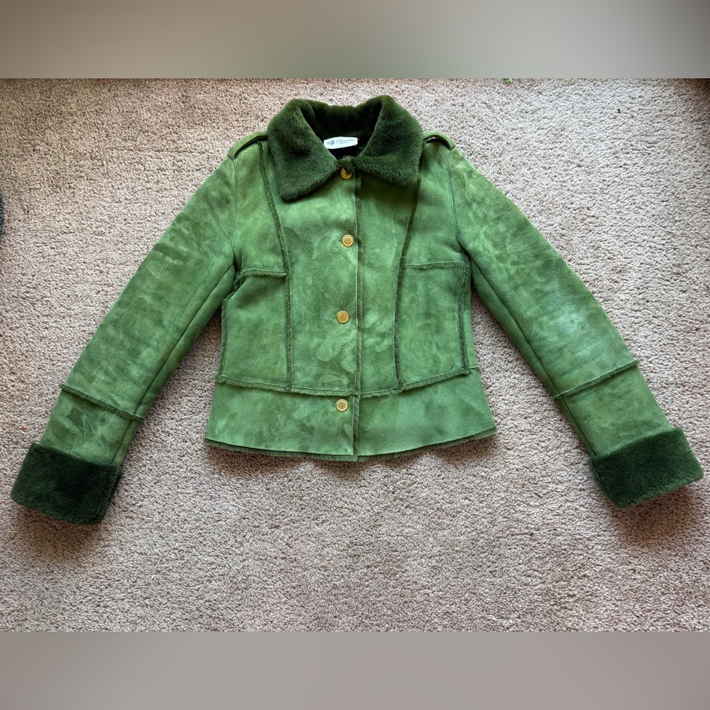 BLUMARINE leather suede jacket fur lined kelly green 8 medium  europe designer